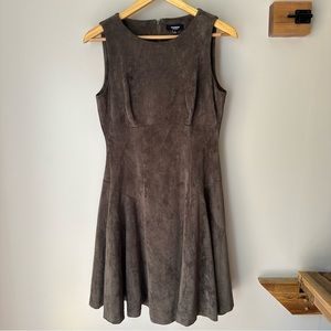 Premise faux suede zippered darted sleeveless round neck above the knee dress